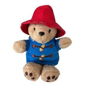 Paddington Bear Plush Rainbow Designs Blue Duffle Coat Red Hat 7"